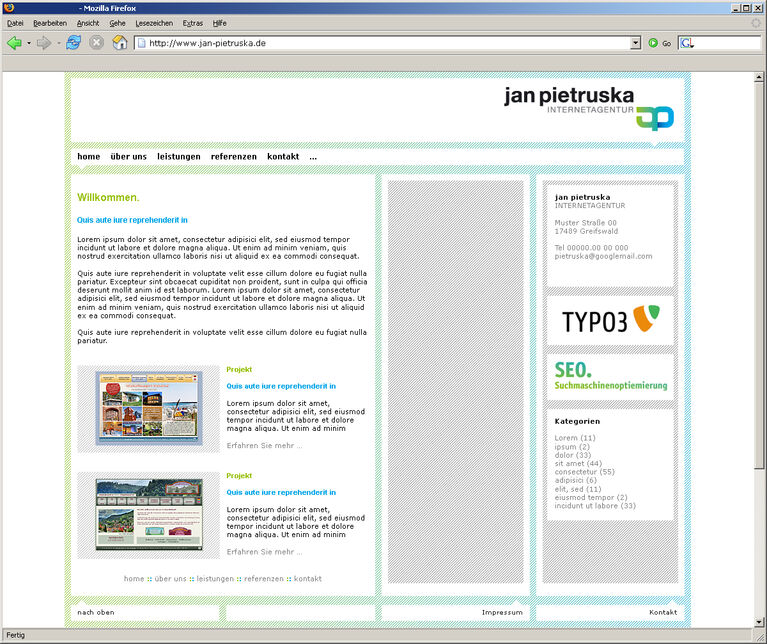 Erstes Weblayout aus dem Jahre 2010